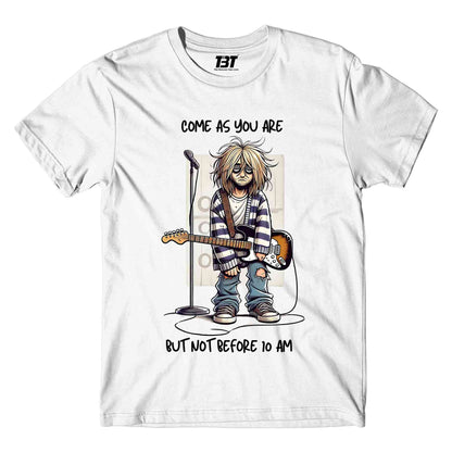 nirvana not before 10 am t-shirt music band buy online united states of america usa the banyan tee tbt men women girls boys unisex white