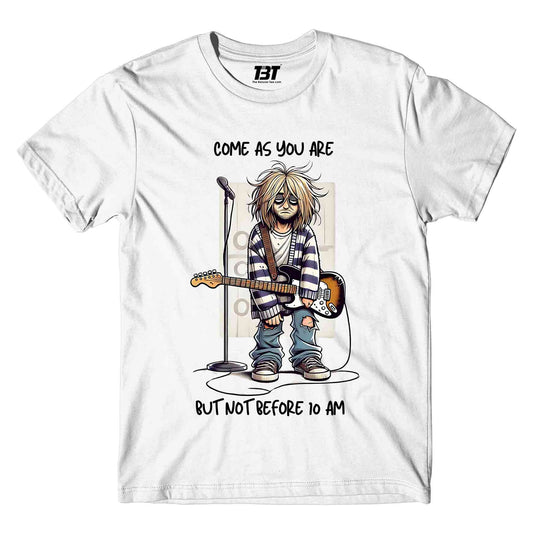 nirvana not before 10 am t-shirt music band buy online united states of america usa the banyan tee tbt men women girls boys unisex white