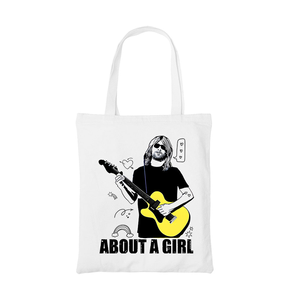 nirvana about a girl tote bag hand printed cotton women men unisex