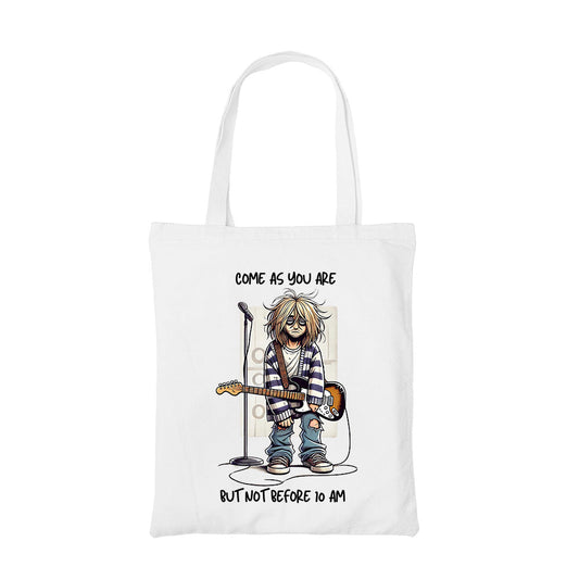 nirvana not before 10 am tote bag cotton printed music band buy online united states usa the banyan tee tbt men women girls boys unisex