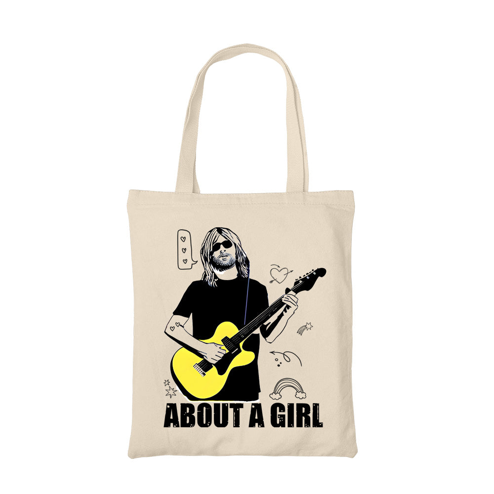 nirvana about a girl tote bag hand printed cotton women men unisex