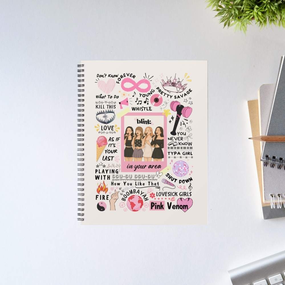 Notebook with colorful design on a white surface Black Pink Notebook.