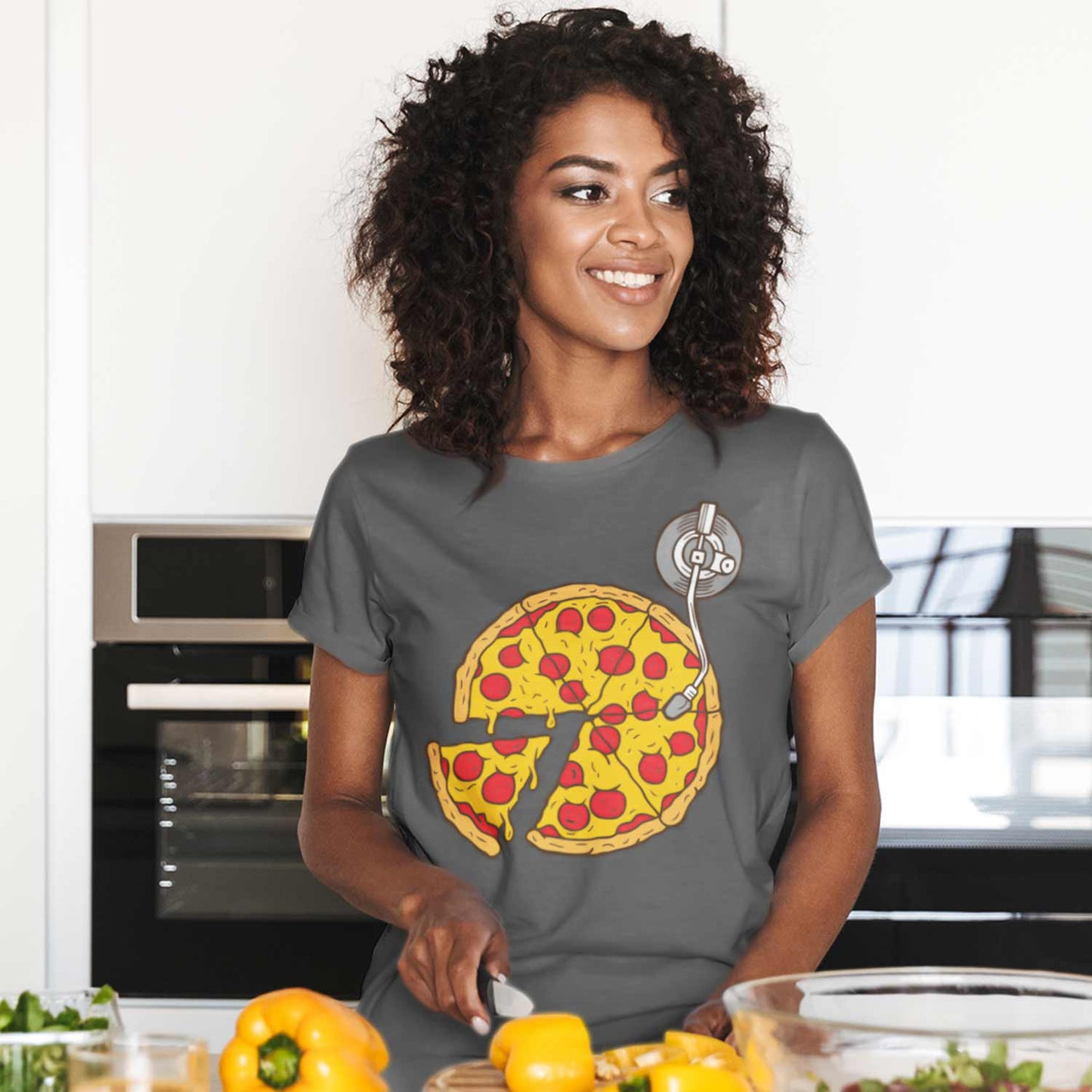 graphic pizza vinyl t-shirt printed graphic stylish buy online united states usa the banyan tee tbt men women girls boys unisex steel grey 