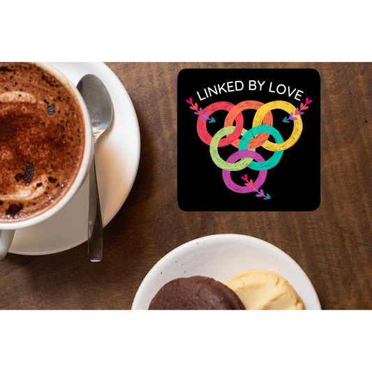 pride linked by love coasters wooden table cups indian printed graphic stylish buy online india the banyan tee tbt men women girls boys unisex  - lgbtqia+