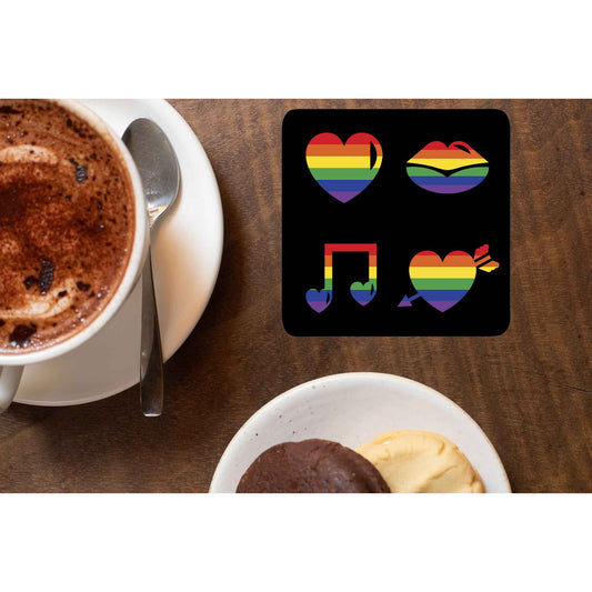 pride rainbow love coasters wooden table cups indian printed graphic stylish buy online india the banyan tee tbt men women girls boys unisex  - lgbtqia+