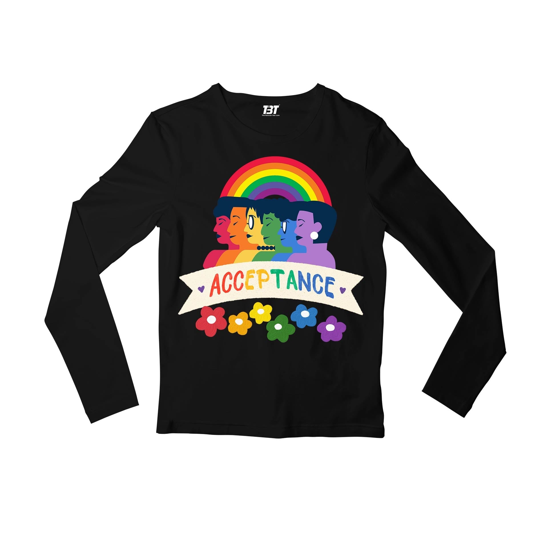 pride acceptance full sleeves long sleeves printed graphic stylish buy online india the banyan tee tbt men women girls boys unisex black - lgbtqia+