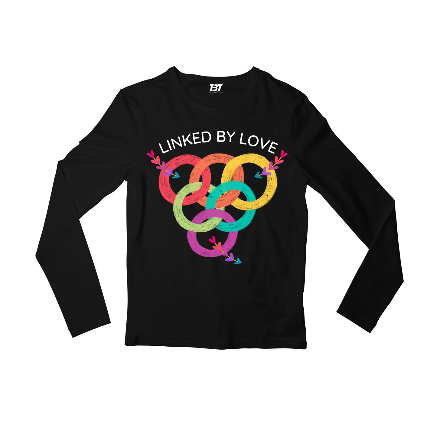 pride linked by love full sleeves long sleeves printed graphic stylish buy online india the banyan tee tbt men women girls boys unisex black - lgbtqia+
