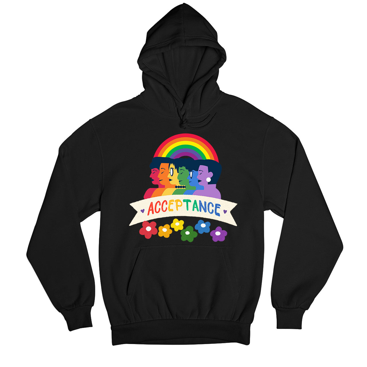 pride acceptance hoodie hooded sweatshirt winterwear printed graphic stylish buy online united staes u s the banyan tee tbt men women girls boys unisex black - lgbtqia+