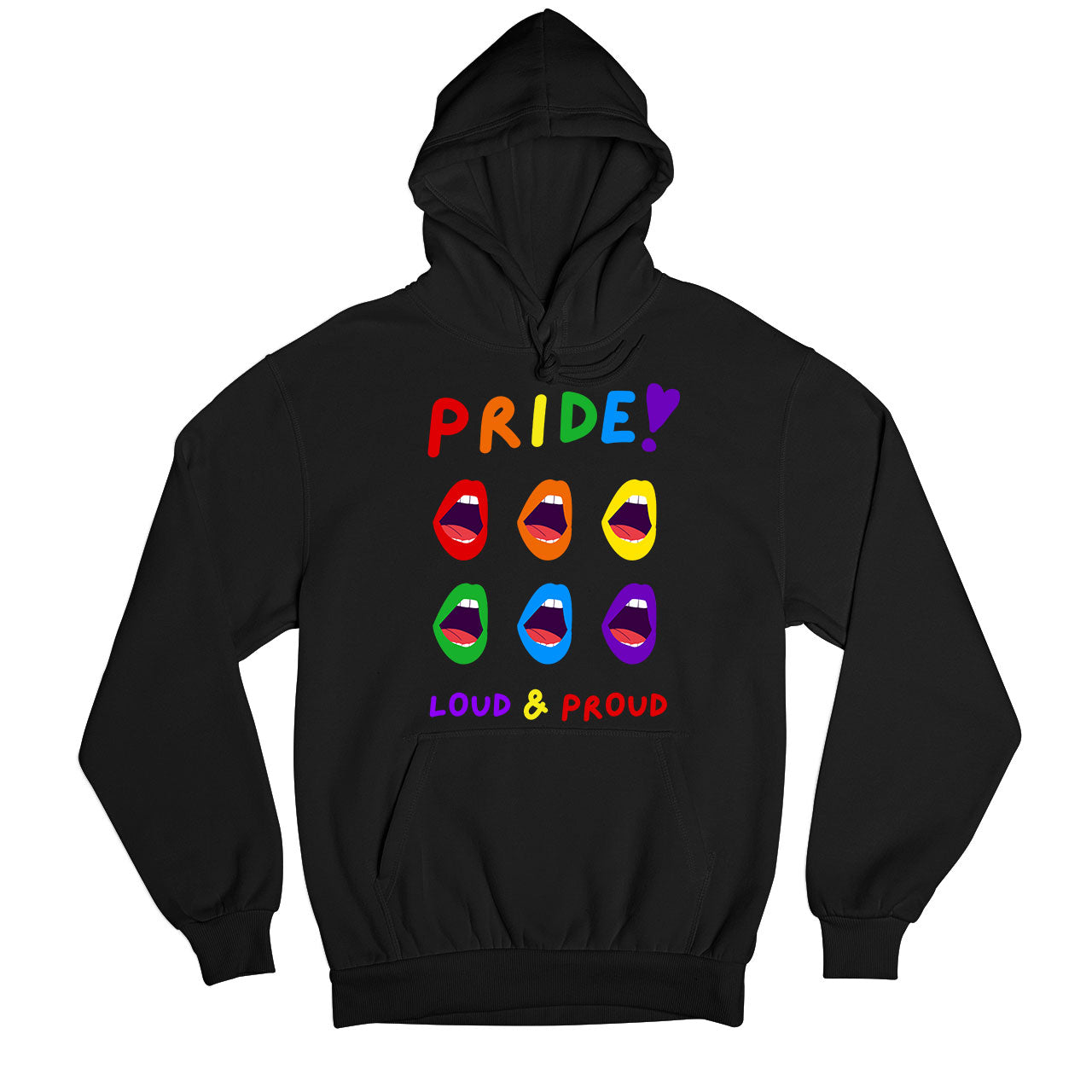 pride loud and proud hoodie hooded sweatshirt winterwear printed graphic stylish buy online united states usa the banyan tee tbt men women girls boys unisex black - lgbtqia+