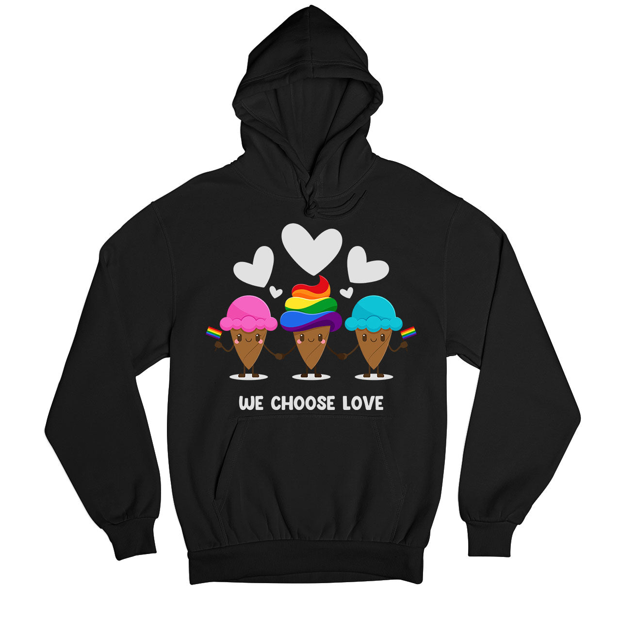 pride we choose love hoodie hooded sweatshirt winterwear printed graphic stylish buy online united staes u s the banyan tee tbt men women girls boys unisex black - lgbtqia+