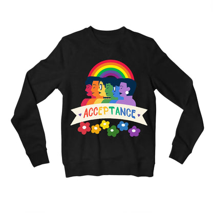 pride acceptance sweatshirt upper winterwear printed graphic stylish buy online united states usa the banyan tee tbt men women girls boys unisex black - lgbtqia+