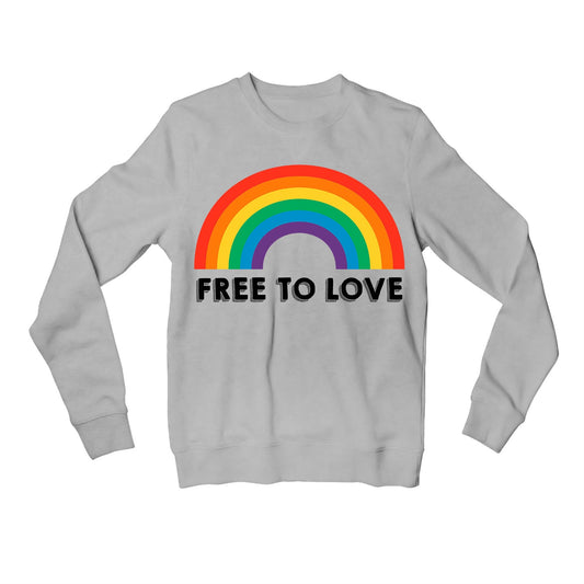 pride free to love sweatshirt upper winterwear printed graphic stylish buy online united states u s the banyan tee tbt men women girls boys unisex gray - lgbtqia+