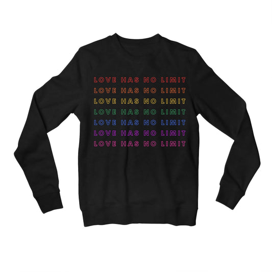 pride love has no limit sweatshirt upper winterwear printed graphic stylish buy online united states u s the banyan tee tbt men women girls boys unisex black - lgbtqia+