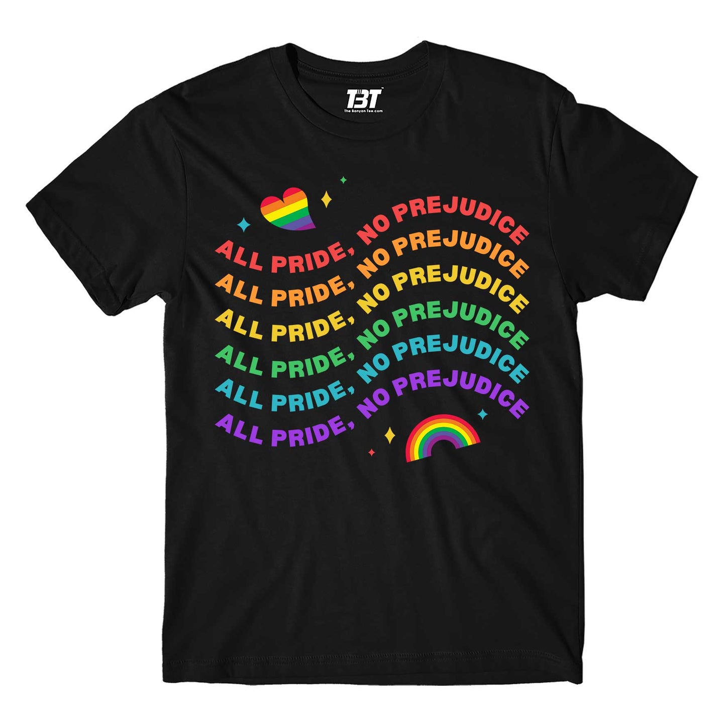 pride all pride no prejudice t-shirt printed graphic stylish buy online united states u s the banyan tee tbt men women girls boys unisex black - lgbtqia+