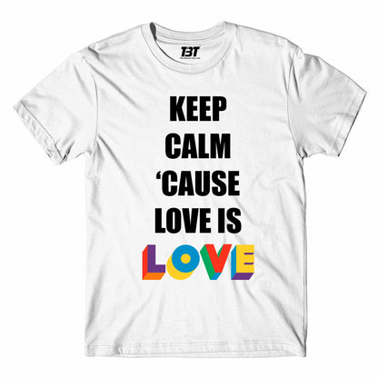 pride keep calm because love is love t-shirt printed graphic stylish buy online united states u s the banyan tee tbt men women girls boys unisex white - lgbtqia+