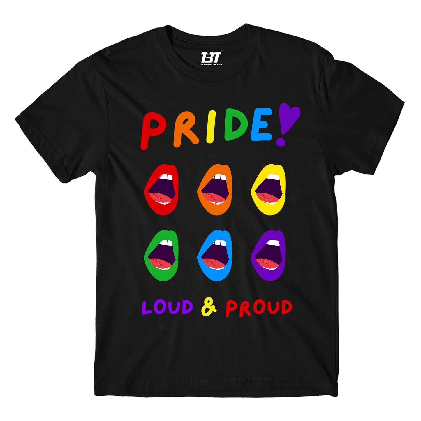 pride loud and proud t-shirt printed graphic stylish buy online united states u s the banyan tee tbt men women girls boys unisex black - lgbtqia+ Edit alt text