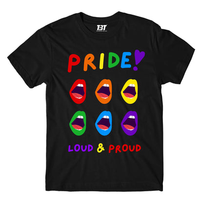 pride loud and proud t-shirt printed graphic stylish buy online united states u s the banyan tee tbt men women girls boys unisex black - lgbtqia+ Edit alt text