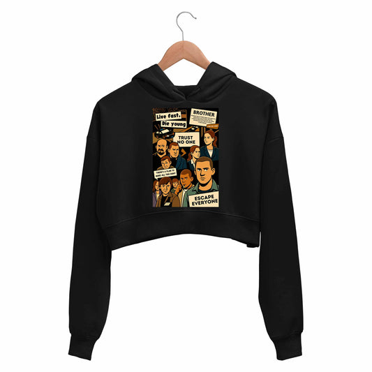 prison break escape everyone crop hoodie hooded sweatshirt upper winterwear tv & movies buy online india the banyan tee tbt men women girls boys unisex black