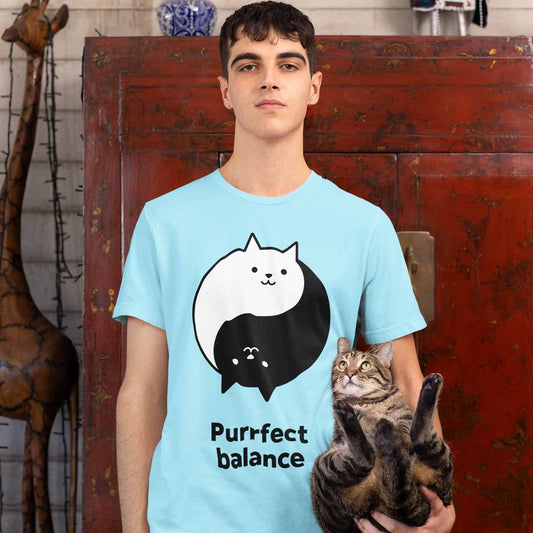 graphic purrfect balance t-shirt printed graphic stylish buy online united states usa the banyan tee tbt men women girls boys unisex baby blue 