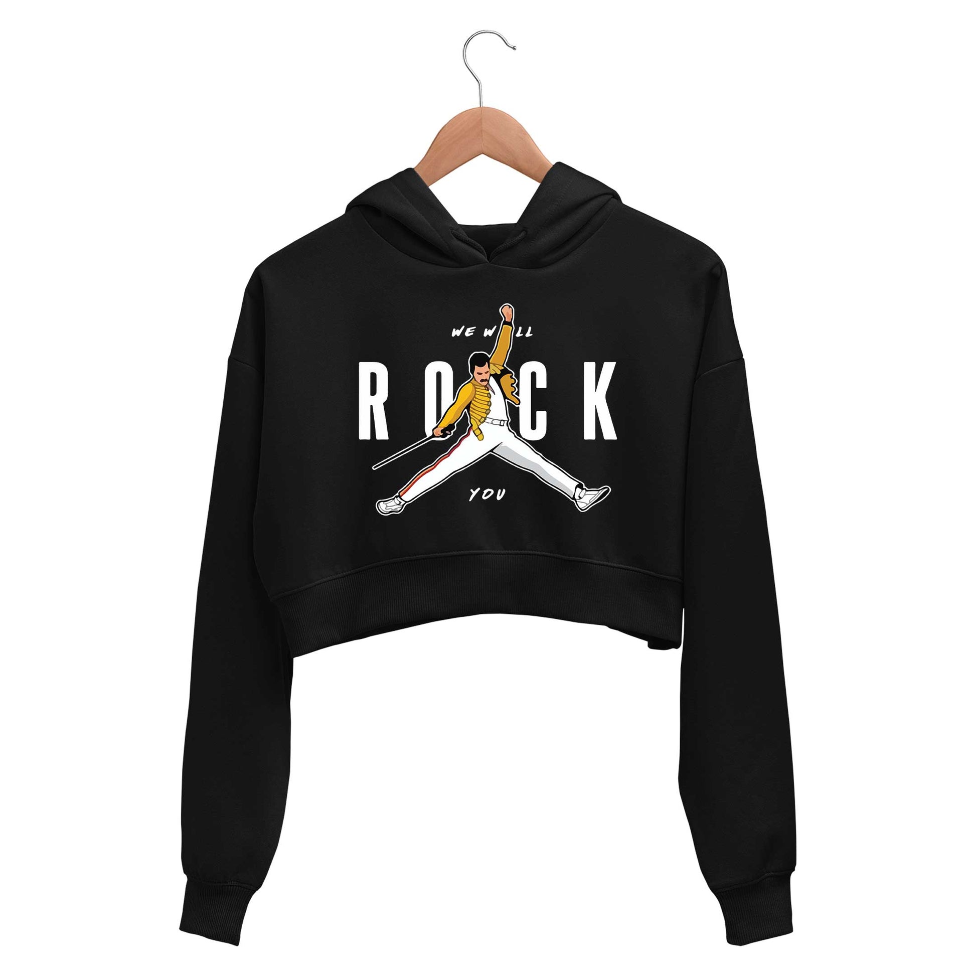 queen we will rock you crop hoodie hooded sweatshirt upper winterwear music band buy online india the banyan tee tbt men women girls boys unisex black