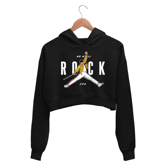 queen we will rock you crop hoodie hooded sweatshirt upper winterwear music band buy online india the banyan tee tbt men women girls boys unisex black