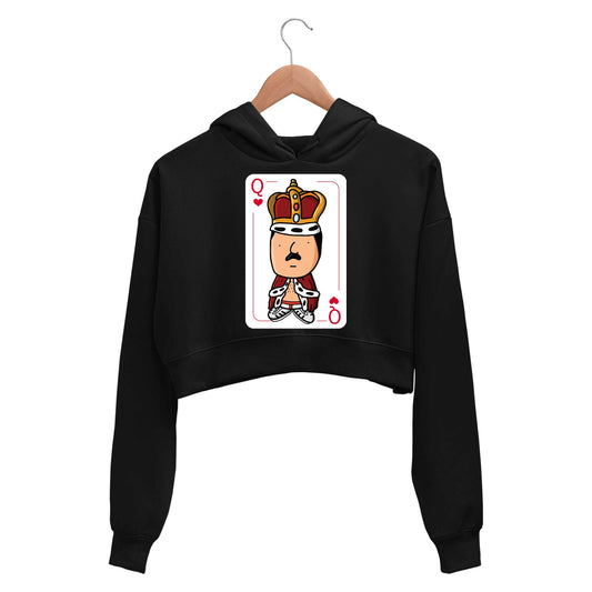 queen the queen card crop hoodie hooded sweatshirt upper winterwear music band buy online india the banyan tee tbt men women girls boys unisex black