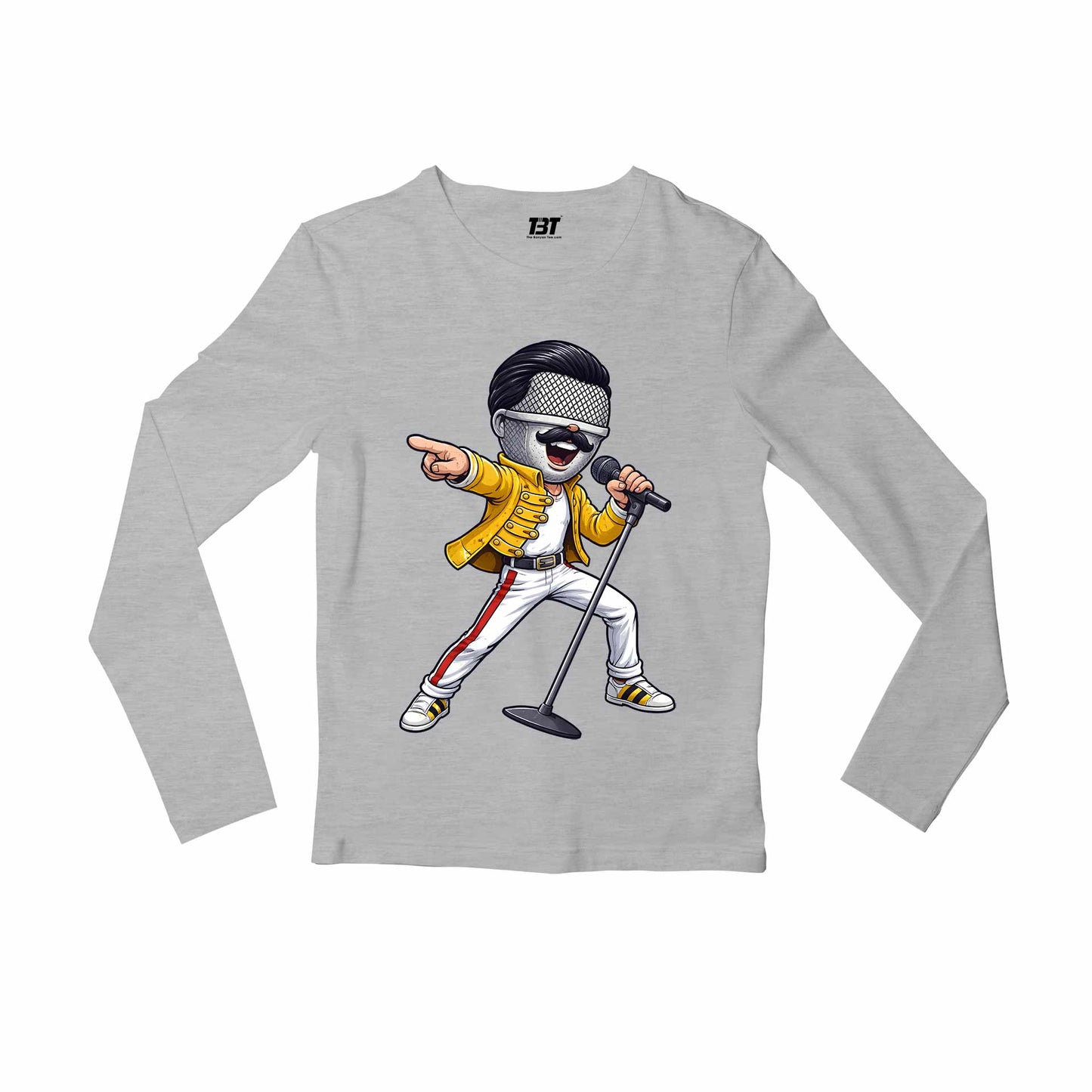 queen mic mercury full sleeves long sleeves music band buy online united states usa the banyan tee tbt men women girls boys unisex gray 