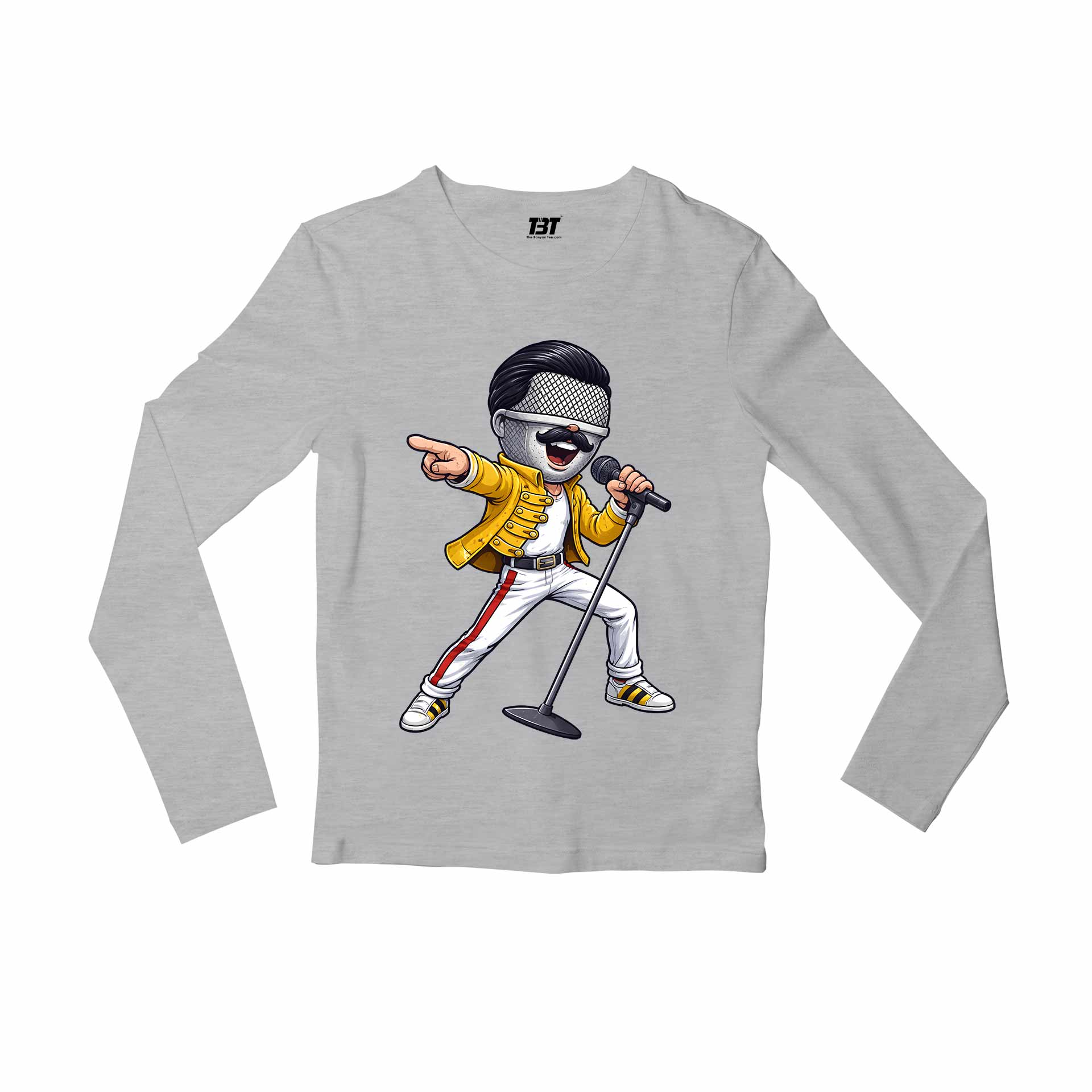 queen mic mercury full sleeves long sleeves music band buy online united states usa the banyan tee tbt men women girls boys unisex gray 