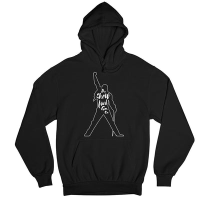queen the show must go on hoodie hooded sweatshirt winterwear music band buy online united states usa the banyan tee tbt men women girls boys unisex black