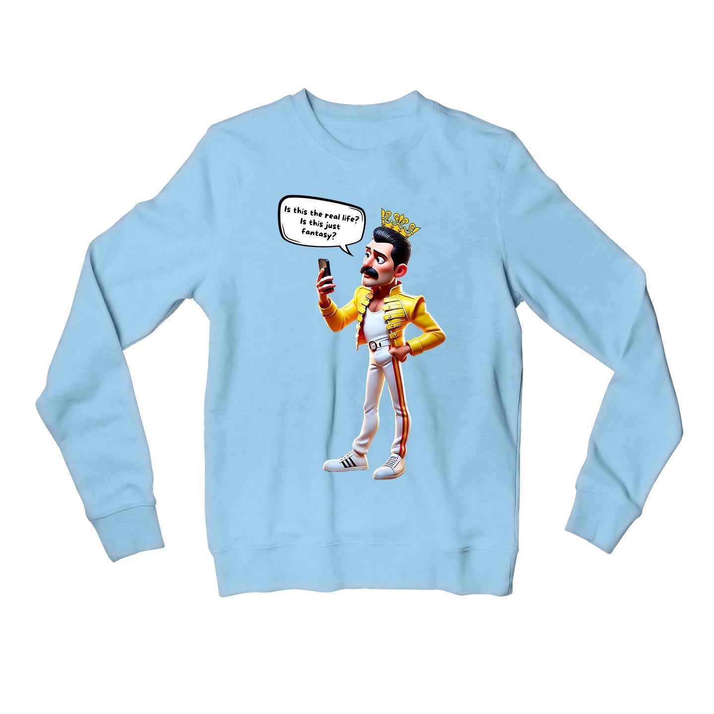 queen is this just fantasy sweatshirt upper winterwear music band buy online united states usa the banyan tee tbt men women girls boys unisex baby blue