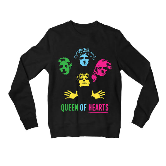 queen queen of hearts sweatshirt upper winterwear music band buy online united states of america usa the banyan tee tbt men women girls boys unisex black