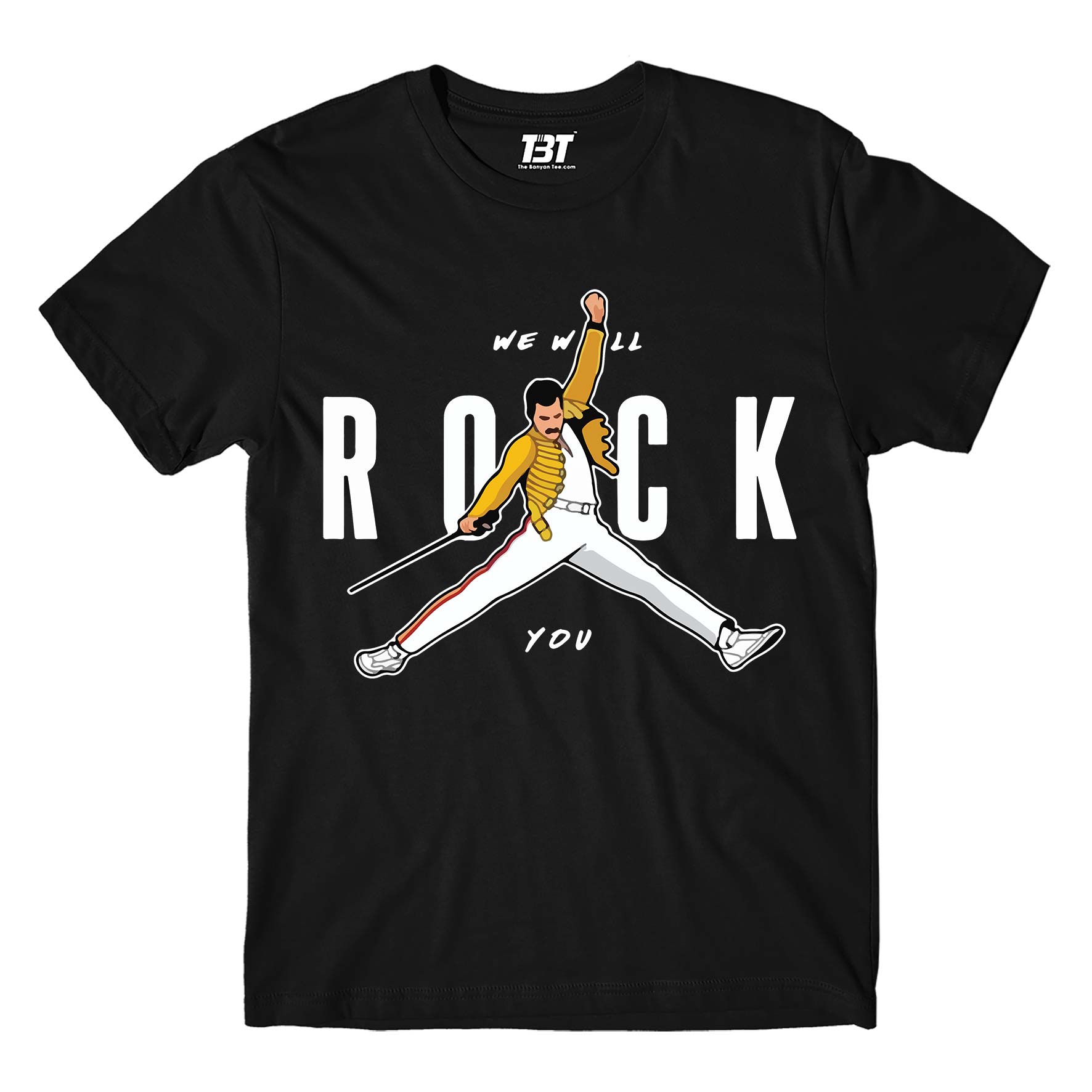 queen we will rock you t-shirt music band buy online united states of america usa the banyan tee tbt men women girls boys unisex black