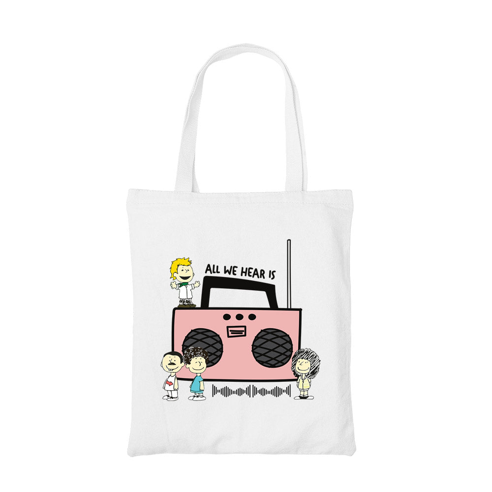 queen all we hear is tote bag cotton printed music band buy online united states usa the banyan tee tbt men women girls boys unisex  