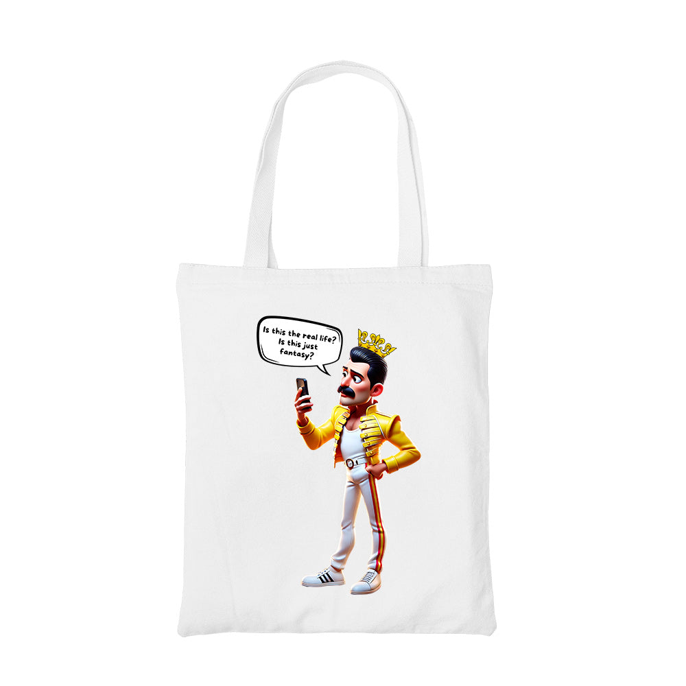 queen is this just fantasy tote bag cotton printed music band buy online united states usa the banyan tee tbt men women girls boys unisex