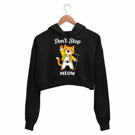 queen don't stop meow crop hoodie hooded sweatshirt upper winterwear music band buy online united states usa the banyan tee tbt men women girls boys unisex black 