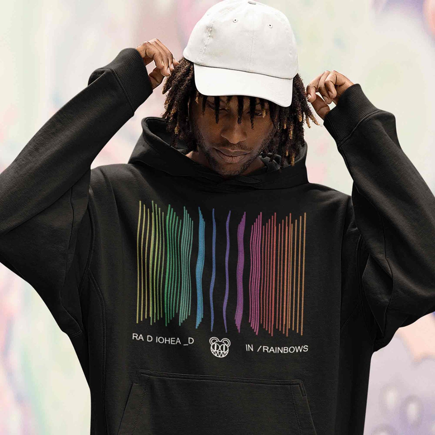 radiohead in rainbows hoodie hooded sweatshirt winterwear music band buy online usa united states of america the banyan tee tbt men women girls boys unisex black