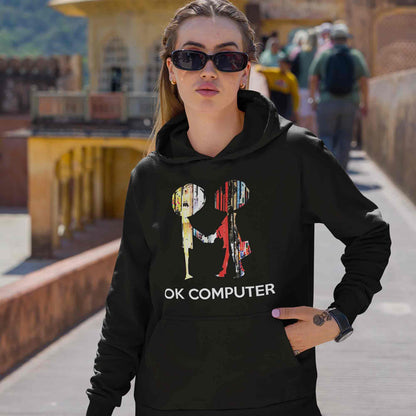 radiohead ok computer hoodie hooded sweatshirt winterwear music band buy online usa united states of america the banyan tee tbt men women girls boys unisex black