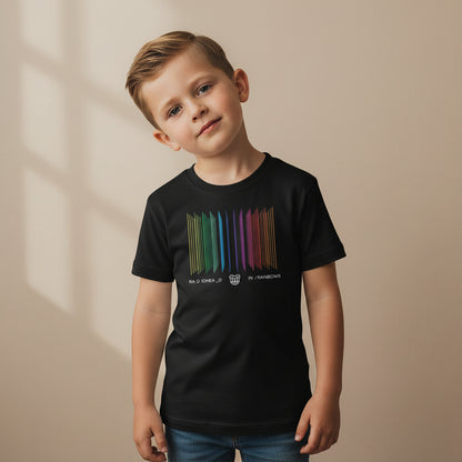 Black hoodie with colorful graphic design on a white background radiohead in rainbows hoodie the banyan tee