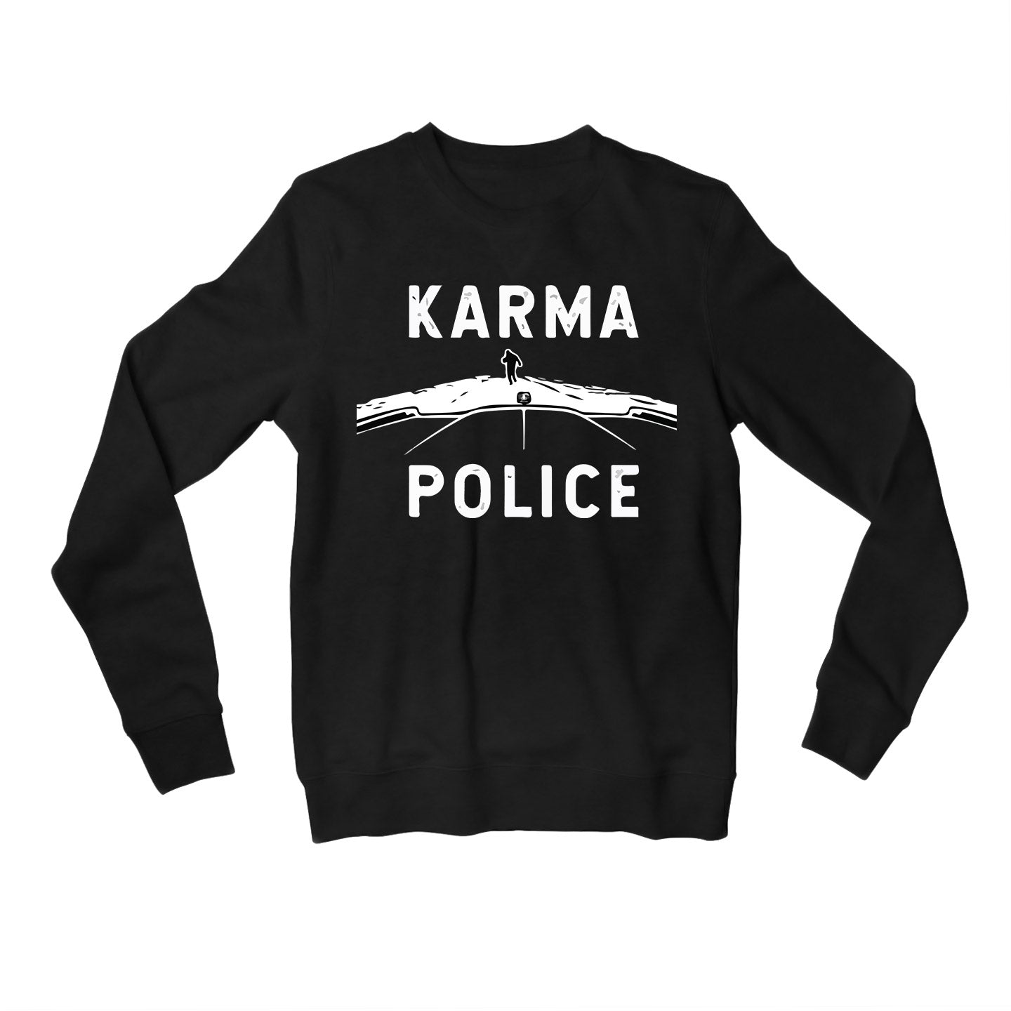 radiohead karma police sweatshirt upper winterwear music band buy online united states of america usa the banyan tee tbt men women girls boys unisex black