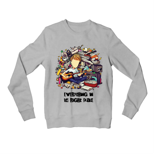 radiohead in its right place sweatshirt upper winterwear music band buy online united states usa the banyan tee tbt men women girls boys unisex gray