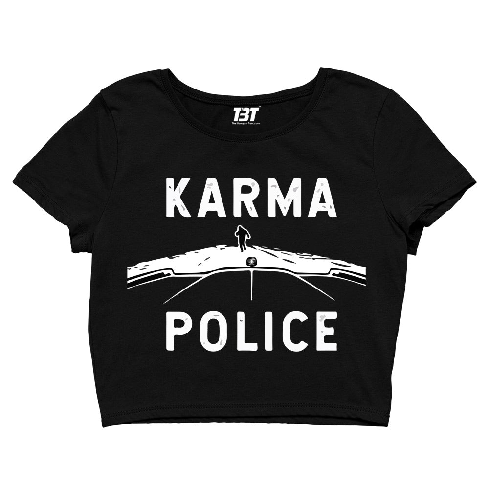 radiohead karma police crop top music band buy online united states of america usa the banyan tee tbt men women girls boys unisex black