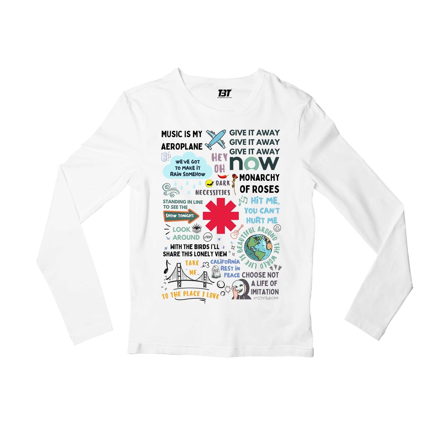 red hot chili peppers song story full sleeves long sleeves music band buy online india the banyan tee tbt men women girls boys unisex white