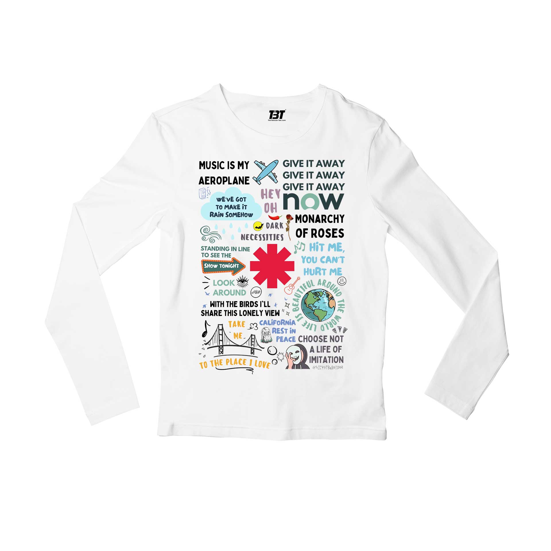 red hot chili peppers song story full sleeves long sleeves music band buy online india the banyan tee tbt men women girls boys unisex white
