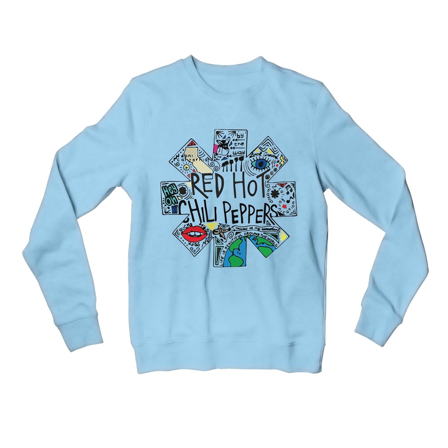 red hot chili peppers doodle sweatshirt upper winterwear music band buy online united states of america usa the banyan tee tbt men women girls boys unisex baby blue