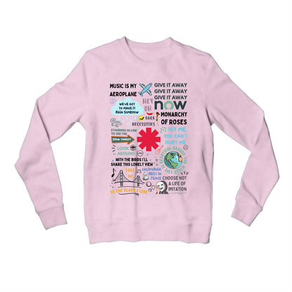 red hot chili peppers song story sweatshirt upper winterwear music band buy online united states usa the banyan tee tbt men women girls boys unisex baby pink