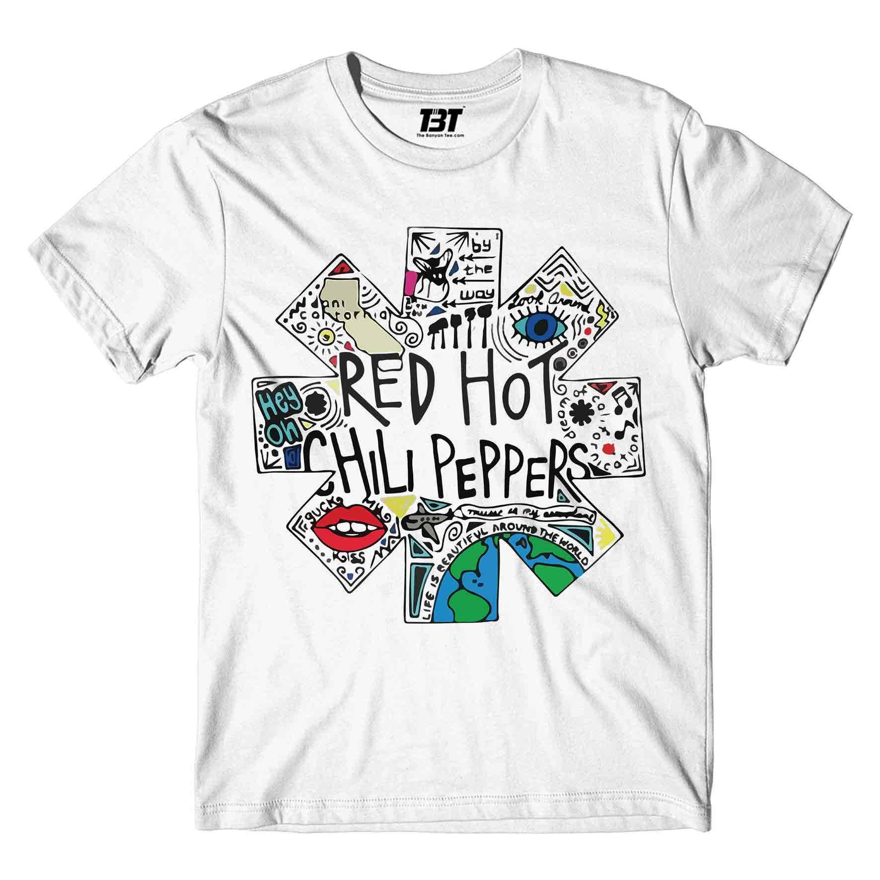 red hot chili peppers doodle t-shirt music band buy online usa united states the banyan tee tbt men women girls boys unisex white