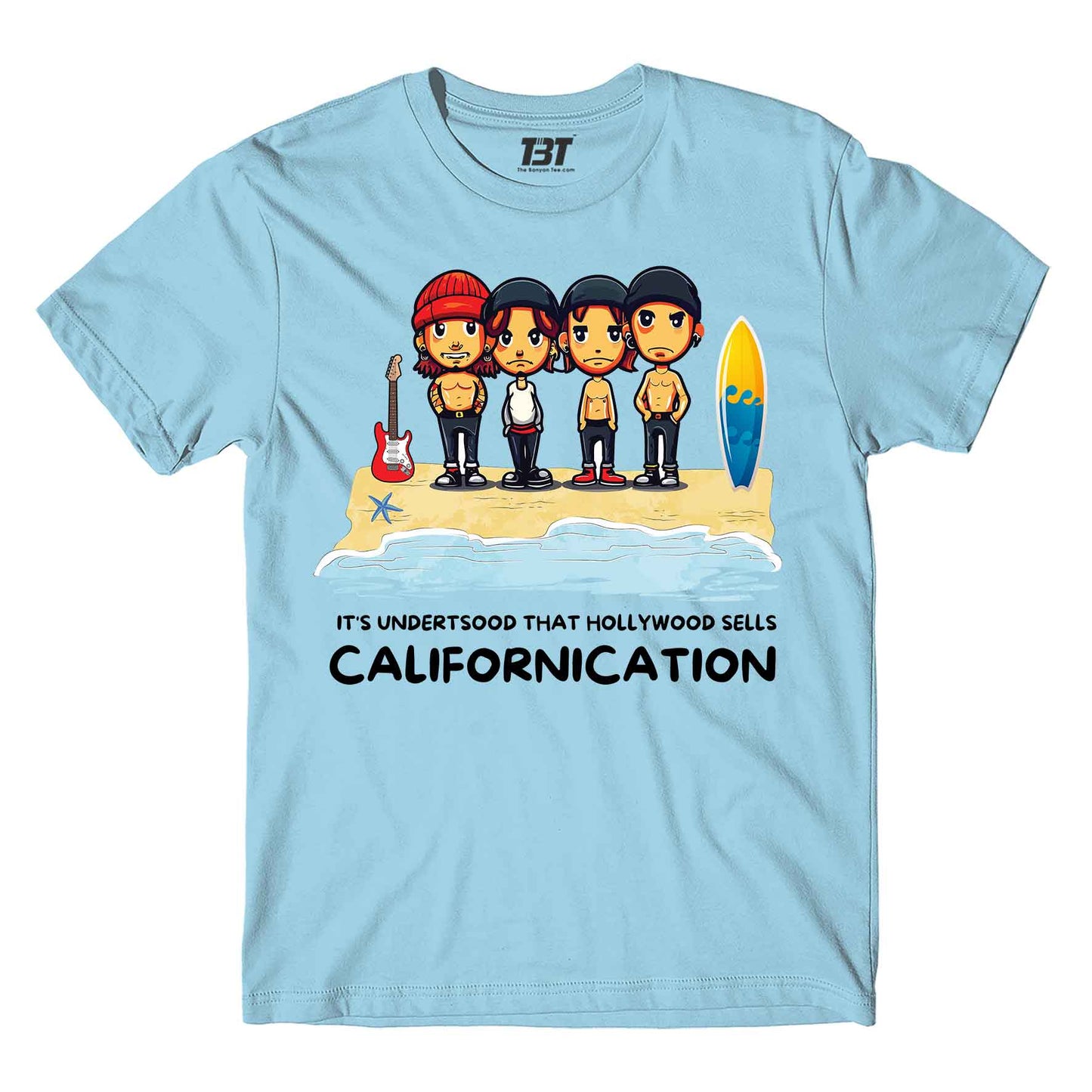 red hot chili peppers hollywood sells californication t-shirt music band buy online usa united states the banyan tee tbt men women girls boys unisex ocean blue