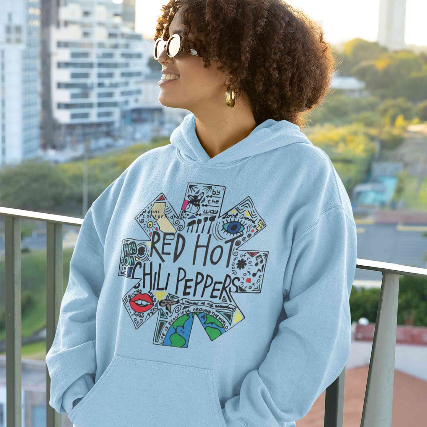 red hot chili peppers doodle hoodie hooded sweatshirt winterwear music band buy online united states usa the banyan tee tbt men women girls boys unisex  baby blue
