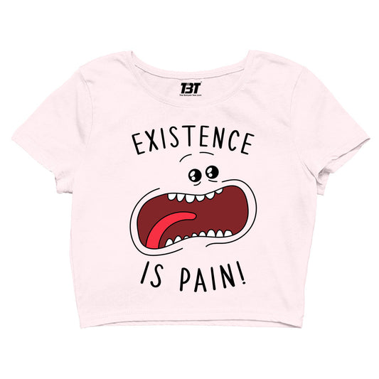 rick and morty existence is pain crop top buy online united states of america usa the banyan tee tbt men women girls boys unisex Sky Blue rick and morty online summer beth mr meeseeks jerry quote vector art clothing accessories merchandise