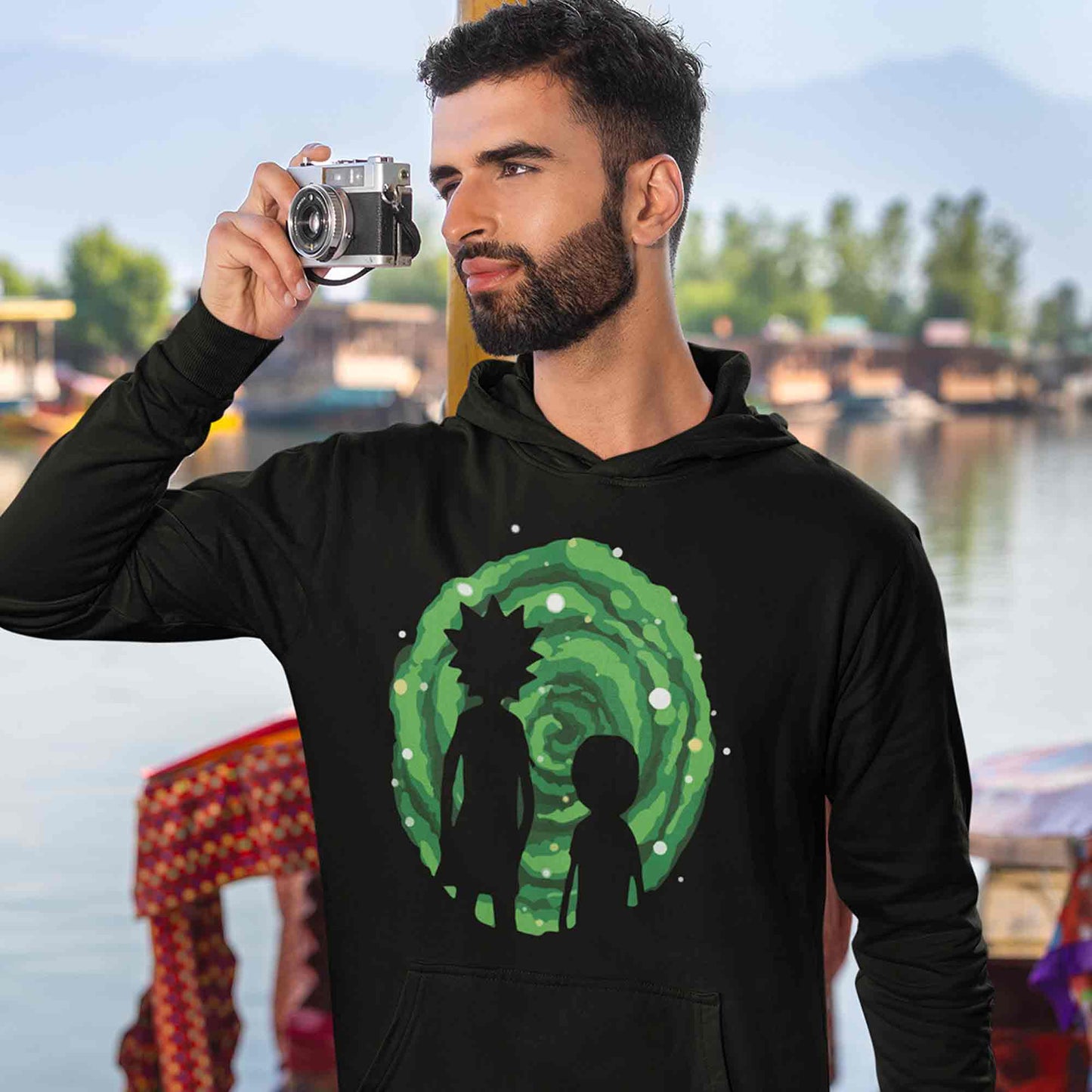 rick and morty portal hoodie hooded sweatshirt winterwear buy online united states usa the banyan tee tbt men women girls boys unisex black rick and morty online summer beth mr meeseeks jerry quote vector art clothing accessories merchandise